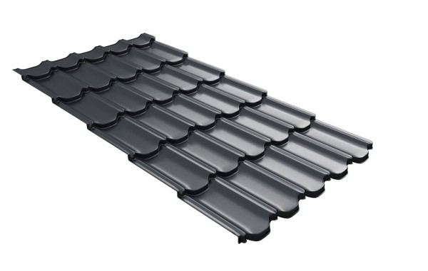 Металлочерепица квинта плюс с 3D резом 0,5 Satin RAL 7024 мокрый асфальт купить в Белгороде